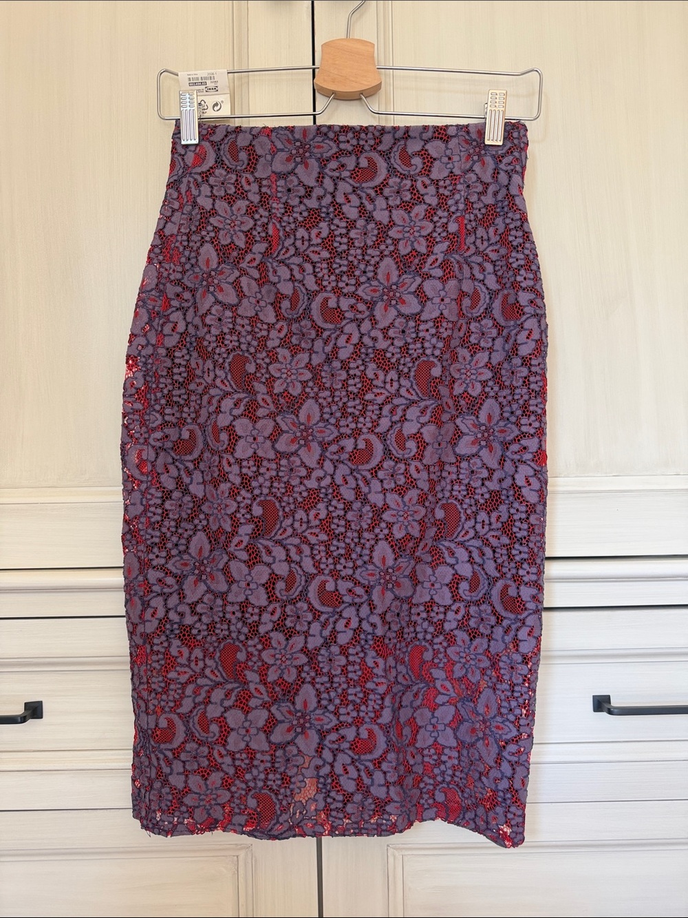 Zara Red and Purple Lace Pencil Skirt